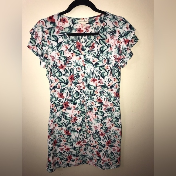 Maison Jules Womens Flutter Short Sleeve Floral Pullover Lightweight Dress Small - Picture 3 of 15